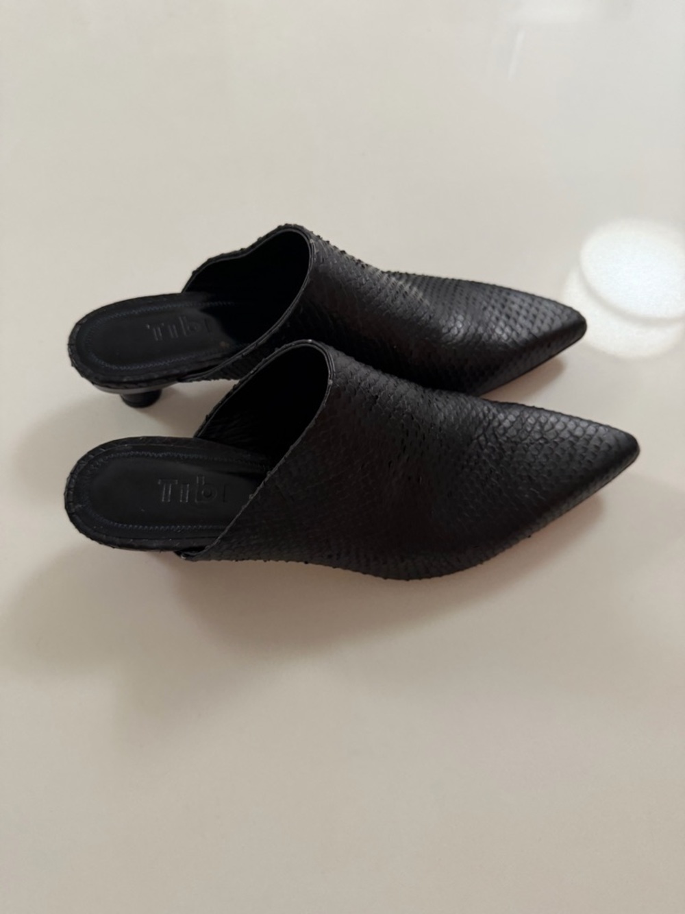 Tibi Black Textured Pointed Mule Heels